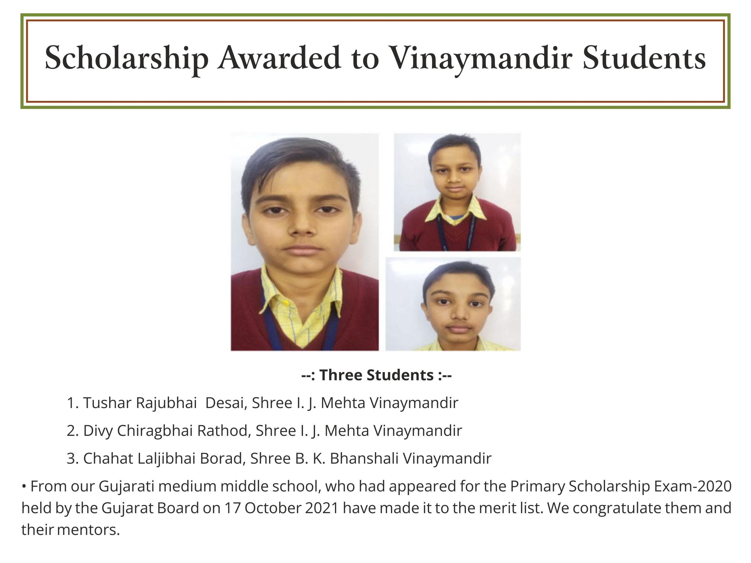 Scholarship Award - Vidyamandir Student Award